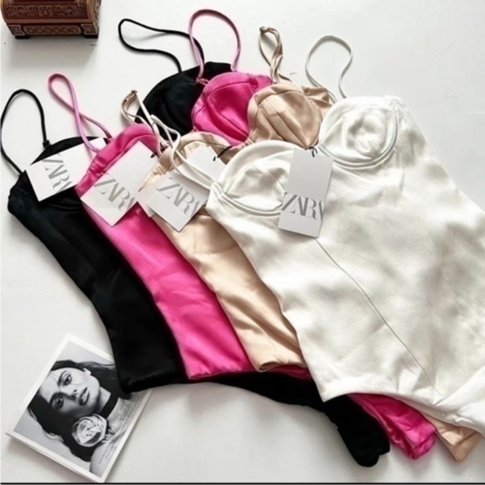 Zara Pink Satin Corset Bodysuit NWOT | Blogger Favorite Date Night Top Sexy Luxe - Picture 4 of 11